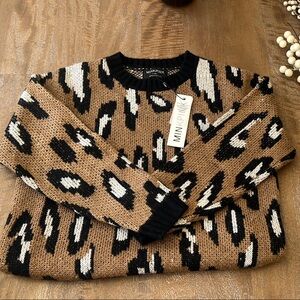 MINKPINK Brown and Black Leopard Print Sweater